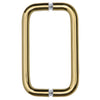 A front-facing view of the polished brass 8-inch back-to-back solid pull handle.
