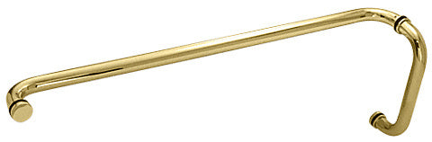A polished brass straight combination push and pull handle set with a 1-inch diameter designed for back-to-back mounting.
