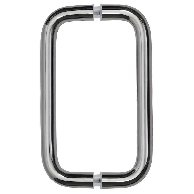 A front-facing view of the polished chrome back-to-back solid brass pull handle.
