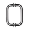 A front-facing view of the polished chrome BM series tubular back-to-back pull handle.