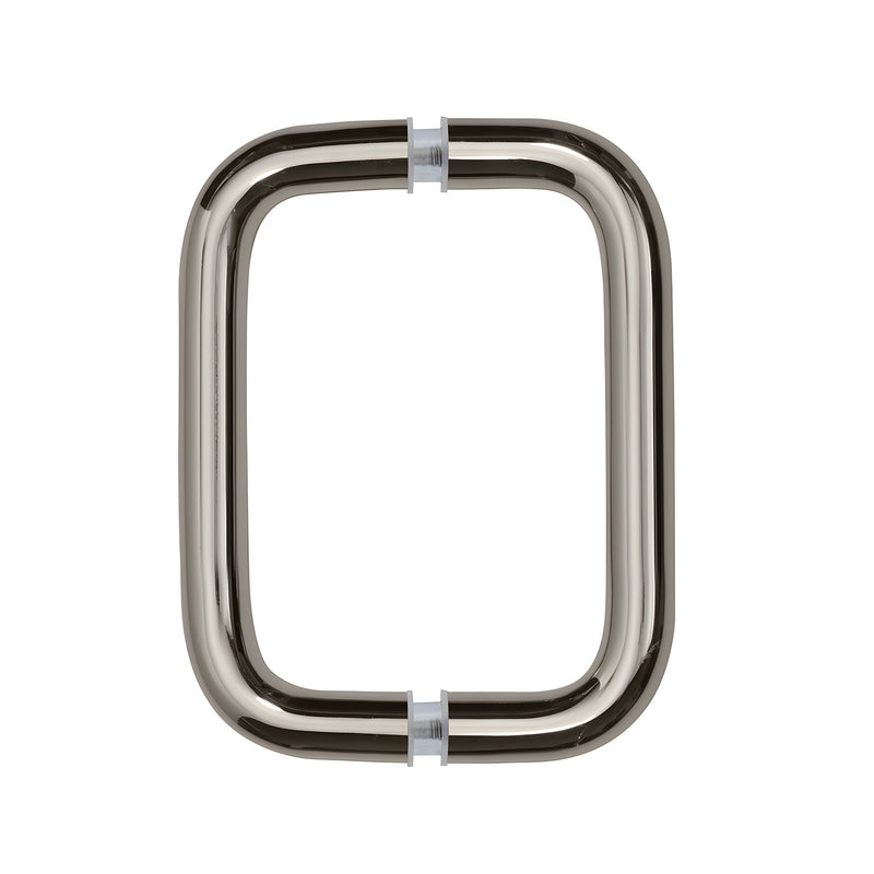 A front-facing view of the polished nickel back-to-back solid brass pull handle.
