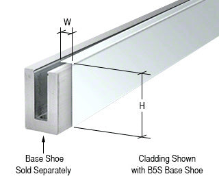 A technical diagram showing polished stainless steel cladding installed on a B5S series square aluminum base shoe.