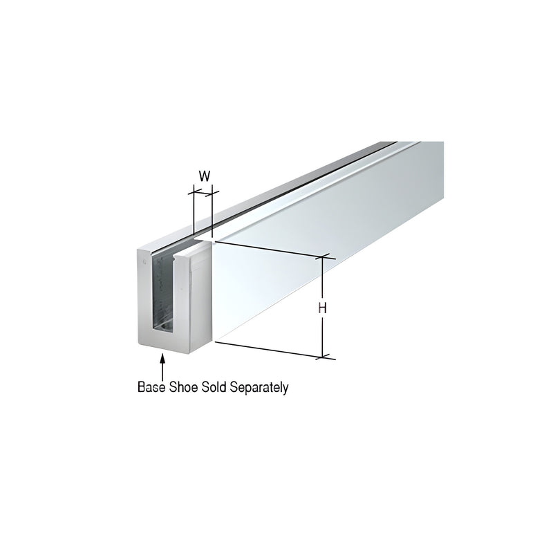 A polished stainless steel cladding piece shown alongside a B5L series base shoe profile with width and height dimension markers.