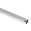 A close-up view of a polished stainless steel header bar for a Colonia sliding shower door system.
