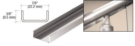 A technical diagram and close-up view of a polished stainless steel pocket filler channel showing its U-shaped profile.