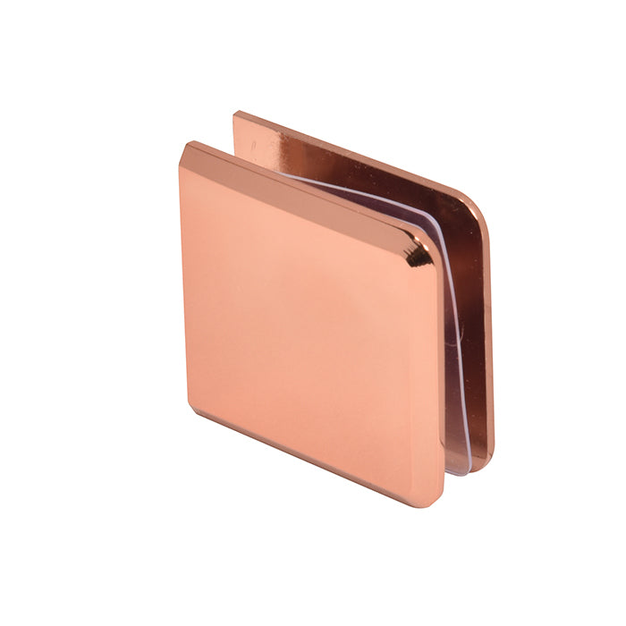 A rose gold beveled heavy-duty glass clamp shown from the front angle.