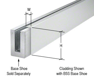 A 120-inch length of satin anodized aluminum cladding is shown positioned against a B5S series square base shoe.