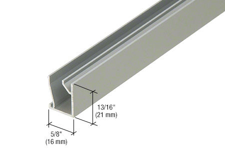 A close-up view of a satin anodized aluminum fixed glass cover plate showing its 5/8 inch width and 13/16 inch height dimensions.