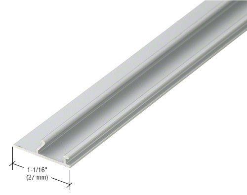 A close-up view of the satin anodized aluminum top track cover plate showing its 1-1/16 inch width profile.