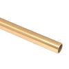 A close-up view of a 78-inch stainless steel header bar in a satin brass finish for the Colonia sliding shower door system.