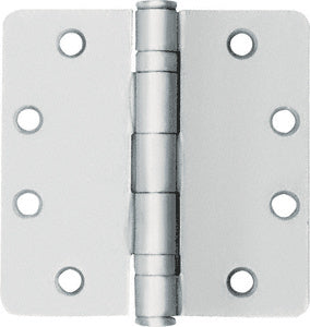 A satin chrome standard weight ball bearing butt hinge with 1/4 inch radius corners and a non-removable pin.
