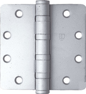 A satin chrome heavy weight template butt hinge with 1/4 inch radius corners and a removable pin.
