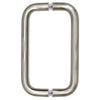 A front-facing view of the satin nickel back-to-back solid brass pull handle.