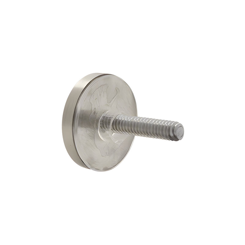 A satin nickel brass washer and threaded stud replacement set with a 1-1/4 inch diameter.