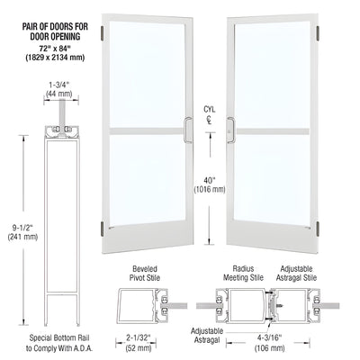 CRL-U.S. Aluminum White KYNAR® Paint Custom Pair 72" x 84" Series 250 Narrow Stile Butt Hinge Entrance Door