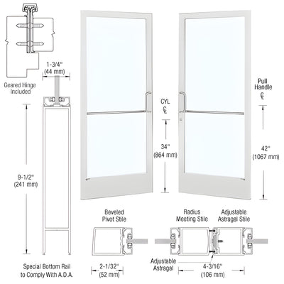 CRL-U.S. Aluminum White KYNAR® Paint Custom Pair 72" x 84" Series 250 Narrow Stile Gear Hinge Entrance Door