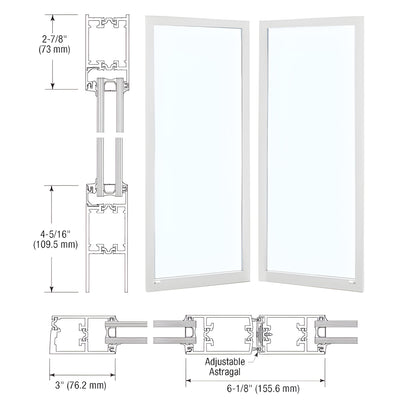 CRL-U.S. Aluminum White KYNAR® Paint Custom Blank Pair Series 250T Narrow Stile Offset Hung Thermal Entrance Doors - No Prep