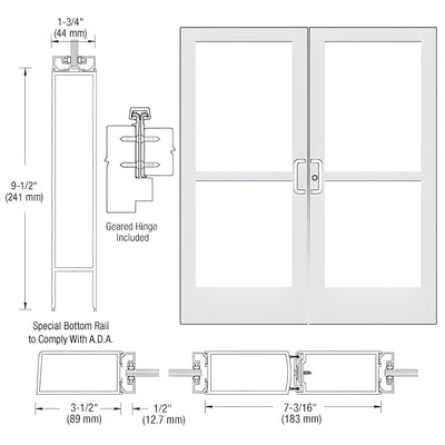 CRL-U.S. Aluminum White KYNAR® Paint Custom Pair Series 400 Medium Stile Geared Hinge Entrance Doors for Surface Mount Door Closers