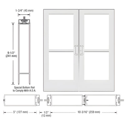 CRL-U.S. Aluminum White KYNAR® Paint Custom Pair Series 550 Wide Stile Center Pivot Entrance Doors With Panics for Overhead Concealed Door Closers
