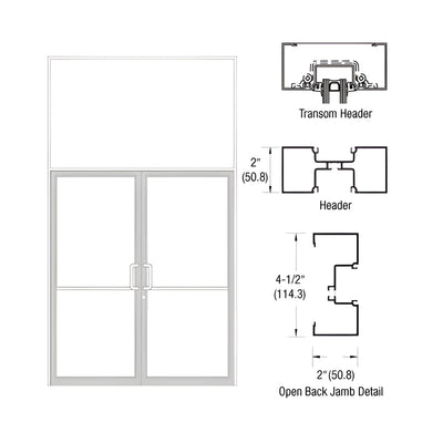 CRL-U.S. Aluminum White KYNAR® Paint Custom Size Series IT451 Open Back Offset Pivot Transom Door Frame Complete (2FT)