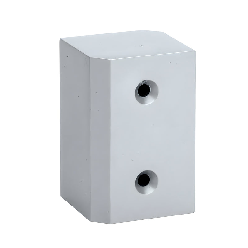 A rectangular silver metallic surface mount strike plate with two countersunk screw holes.