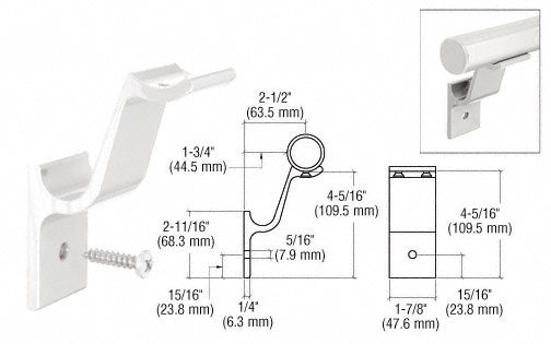 A technical diagram and product view of a sky white aluminum hand rail bracket designed for 1-1/2 inch diameter tubing.