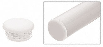 A Sky White end cap for 1-1/2 inch diameter tubing shown individually and installed on a matching white tube.