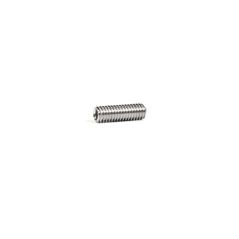 A single headless stainless steel Allen screw shown from a side profile.