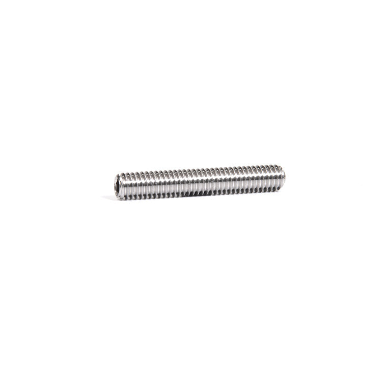 A single headless stainless steel Allen screw shown from a side profile.