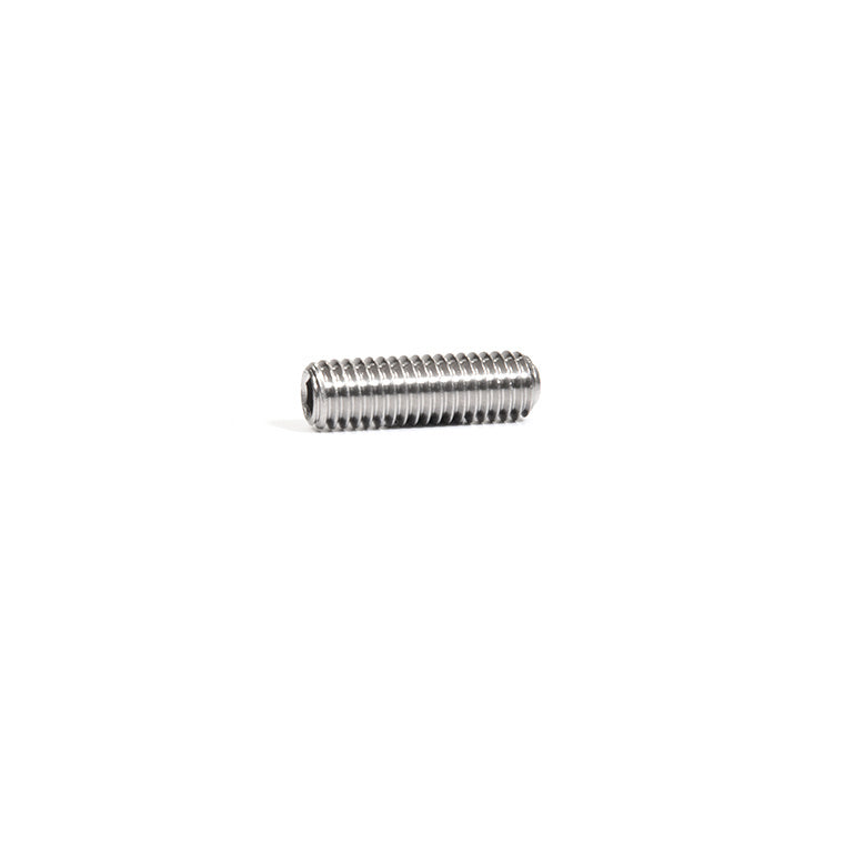 A single headless stainless steel Allen screw with 3/8"-16 threading.