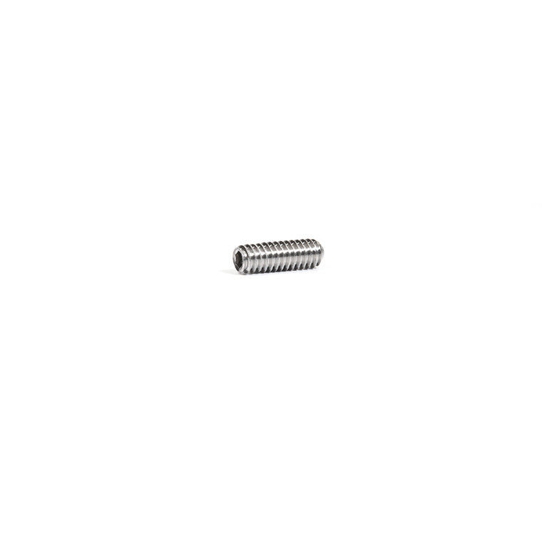 A single headless stainless steel Allen screw with a 1/4"-20 thread.