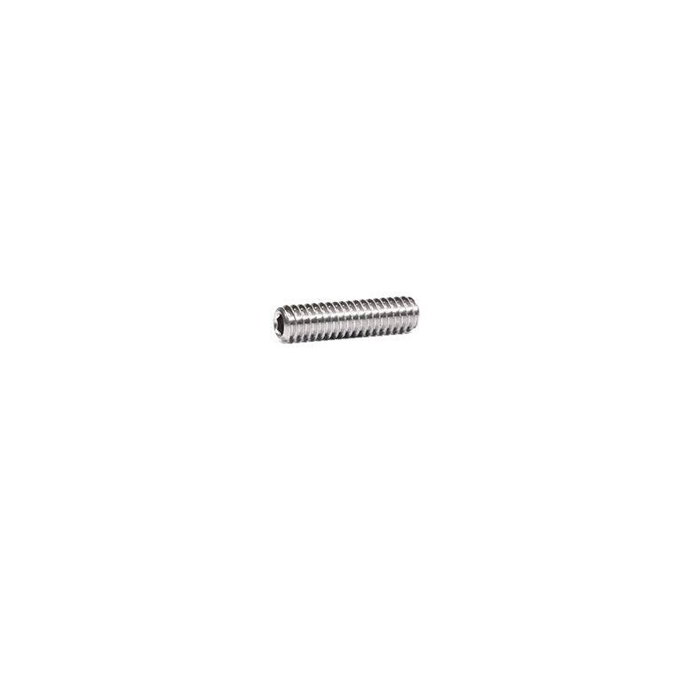A single headless stainless steel Allen screw with a 1/4-20 thread size.
