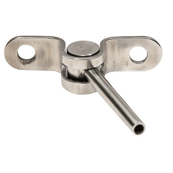 A mill finish 316 stainless steel deck toggle fitting designed for 1/8 inch cable railing systems.