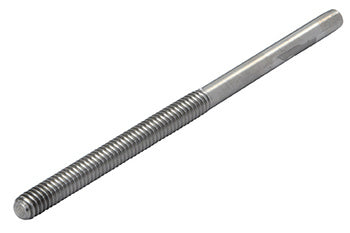 A 4-1/2 inch long mill finish 316 stainless steel threaded terminal designed for 1/8 inch cable railing systems.
