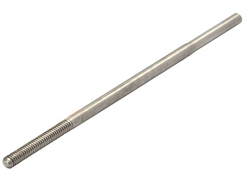 A 7-inch long threaded terminal made of mill finish 316 stainless steel for 1/8-inch cable railing systems.