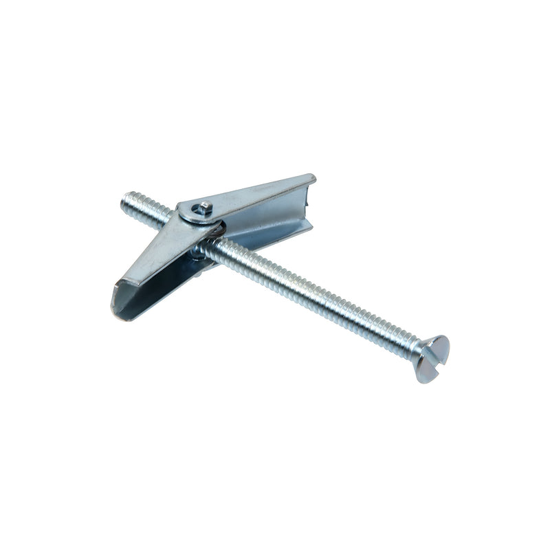 A single steel flat head toggle anchor with its wings partially extended.