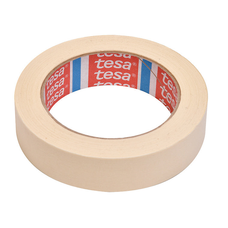 A single roll of tan Tesa multi-purpose masking tape showing the branded inner core.