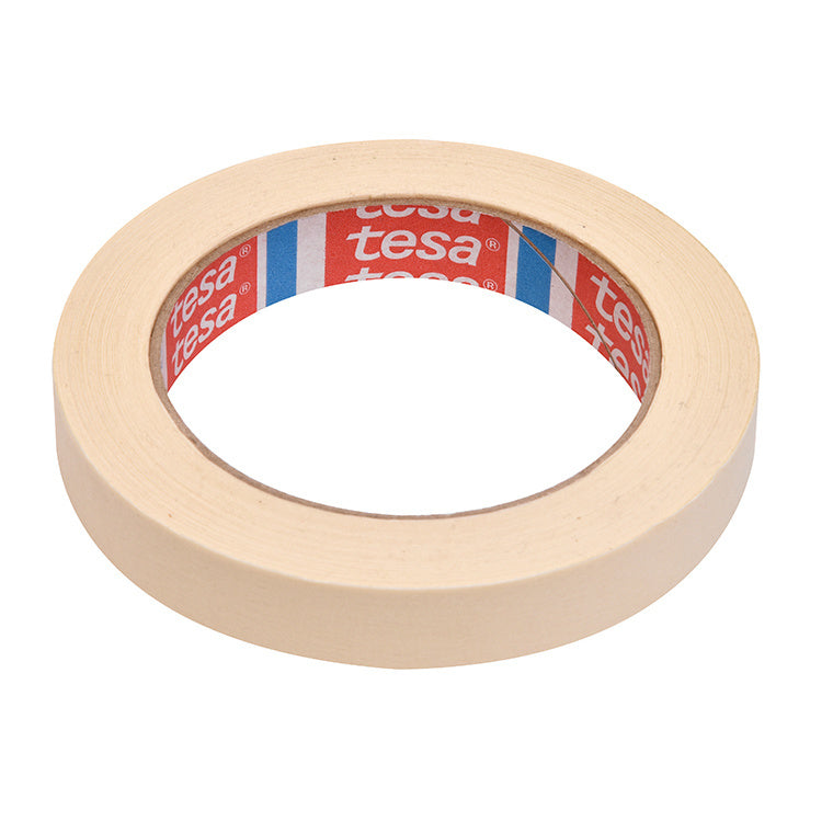 A single roll of tan Tesa multi-purpose masking tape is shown against a white background.
