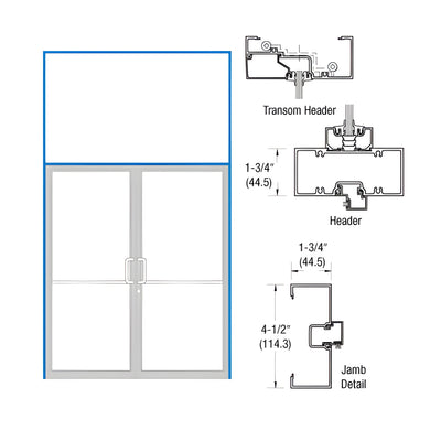CRL-U.S. Aluminum Bronze Black Anodized Open Back 1-3/4" x 4-1/2" Transom Double Door Frame Using Geared Hinges and Surface Closers