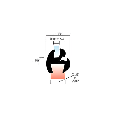 CRL Two-Piece Self-Sealing Universal Weatherstrip 23/32" to 25/32" Panel - 3/16" to 1/4" Glass