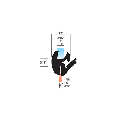 CRL One-Piece Self-Sealing Universal Weatherstrip 1/16" to 3/32" Panel - 3/16" to 1/4" Glass