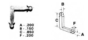 A technical diagram showing a zinc diecast storm window corner key with labeled dimensions for leg length and width.