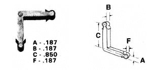 A zinc diecast storm window corner key shown with technical dimension labels for leg length and width.