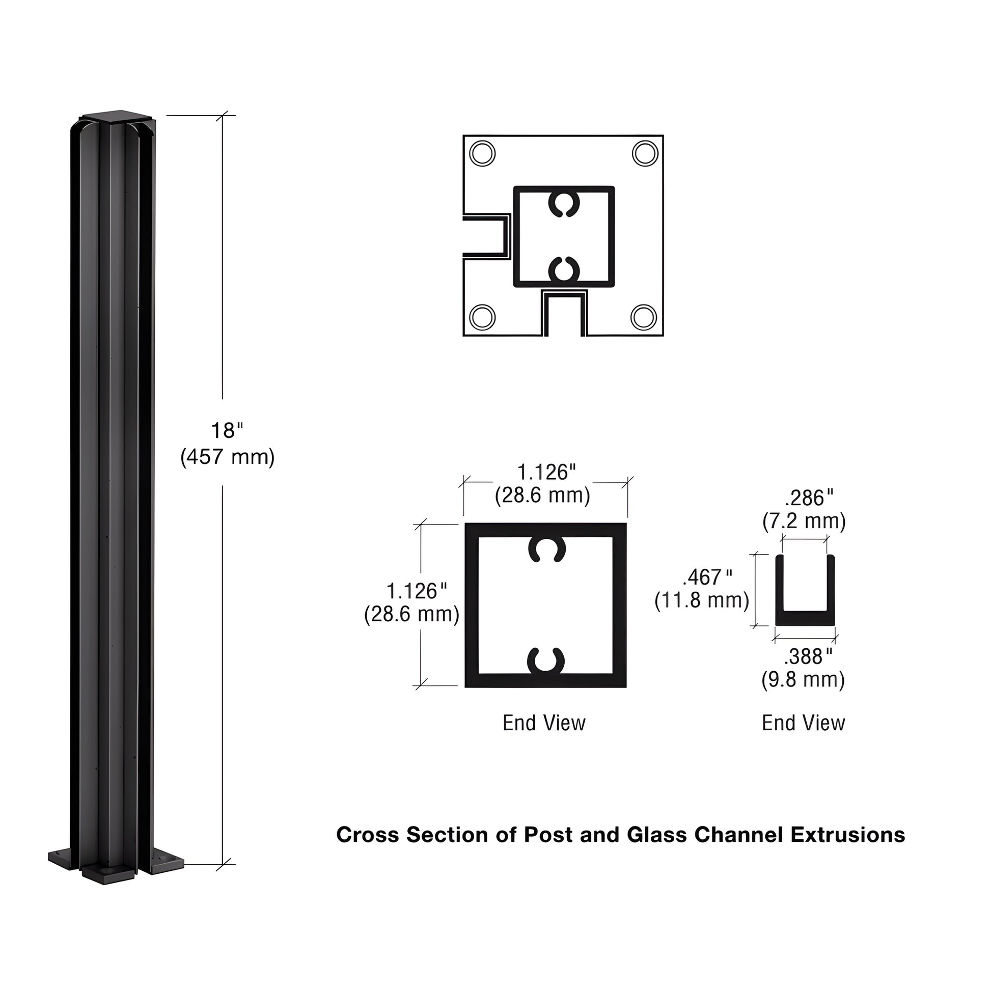 CRL D990DU18CR dark bronze anodized 18 in. aluminum 90 corner partition post with U-channel glazing for 1/4 in. glass