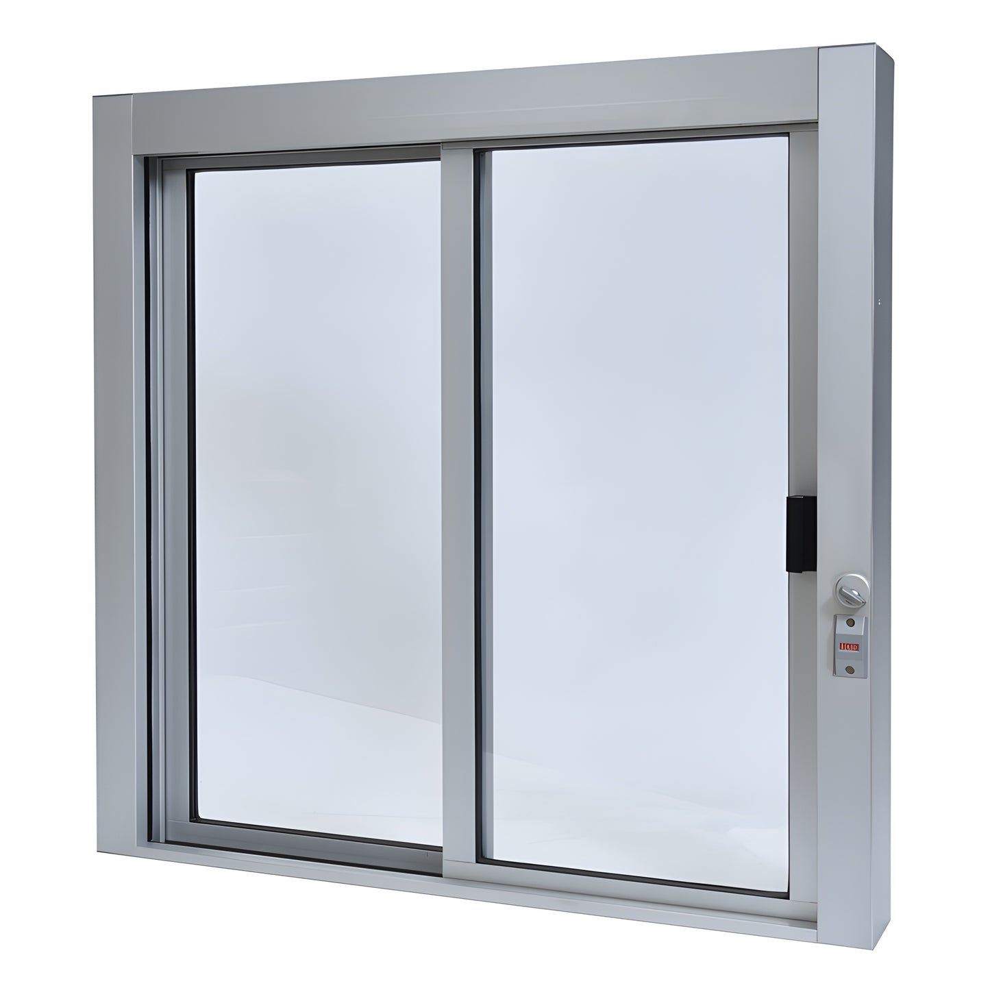SCDW36360XGA self-closing satin-anodized aluminum service window, 36x36, sliding OX panel, 1/4" tempered glass, thumbturn loc