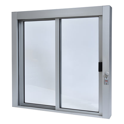 SCDW36360XGA self-closing satin-anodized aluminum service window, 36x36, sliding OX panel, 1/4" tempered glass, thumbturn loc
