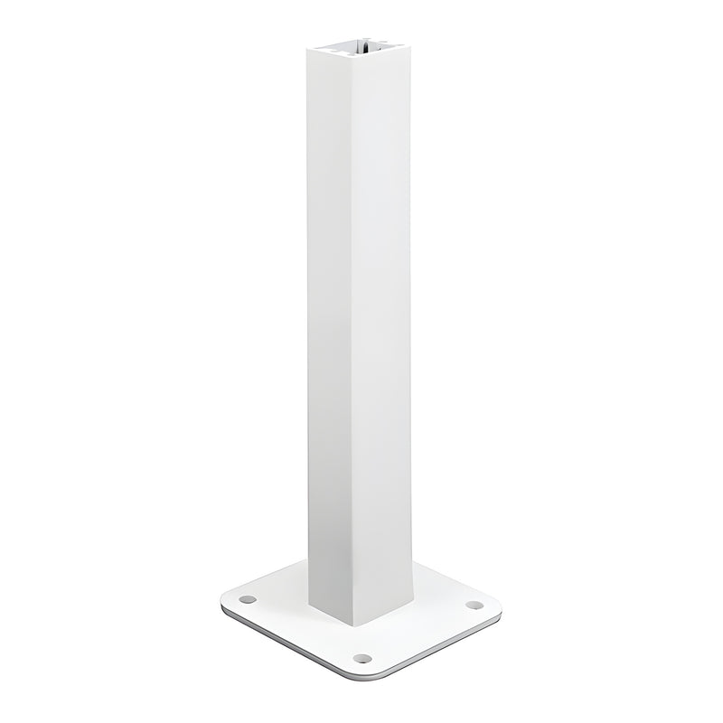 White powder-coated aluminum surface-mount stanchion 1-1/2x2x24in with baseplate (PSTBP8W)