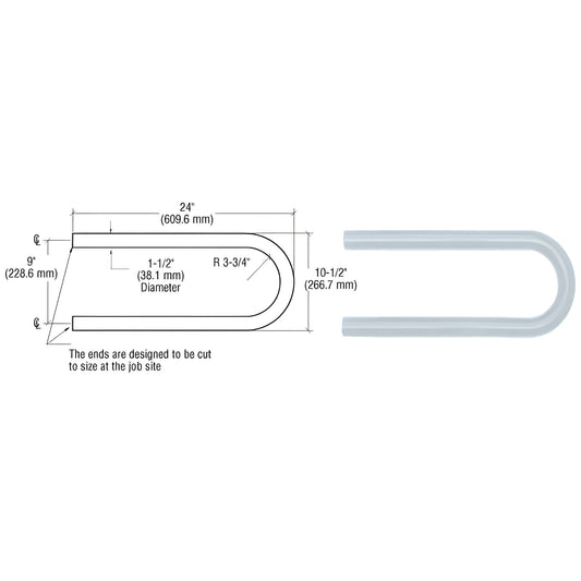 ARLR1M aluminum quick-connect looped handrail return, 1-1/2" dia, 24" length, mill finish, 10.5" width
