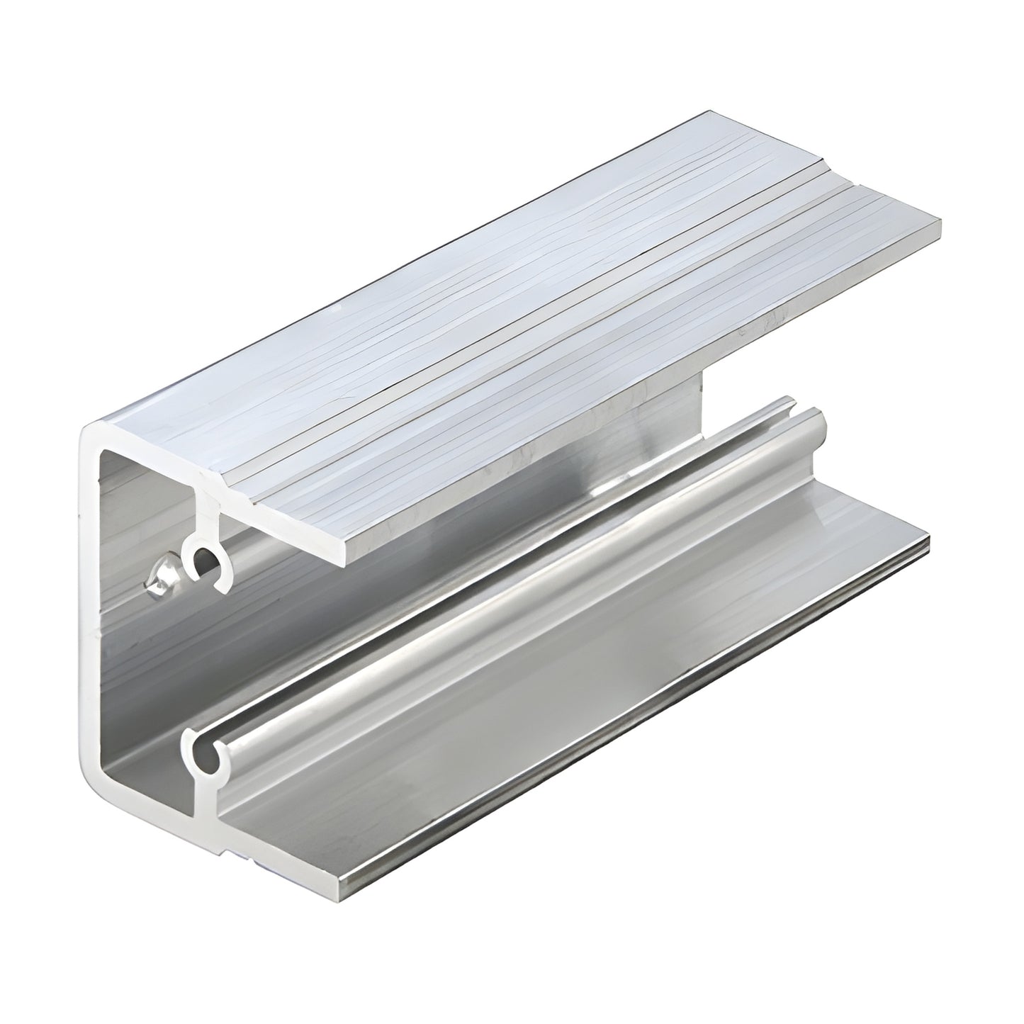 AP204 aluminum horizontal mullion hardware, mill-finish extruded profile with screw channel.