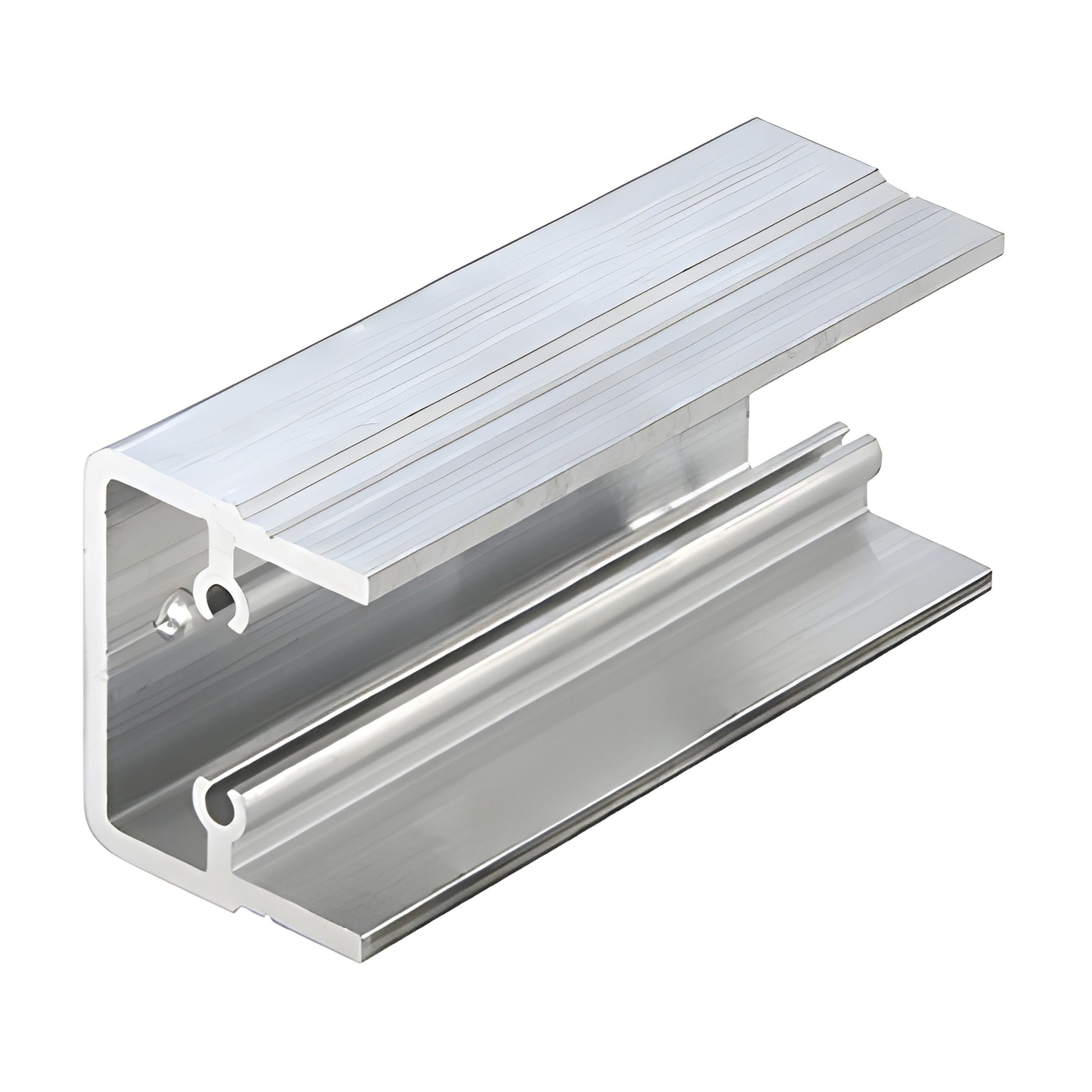 AP204 aluminum horizontal mullion hardware, mill-finish extruded profile with screw channel.